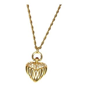 Vintage Gold Rope Pave Crystal Heart Pendant 26” Gold Chain Necklace Joan Rivers